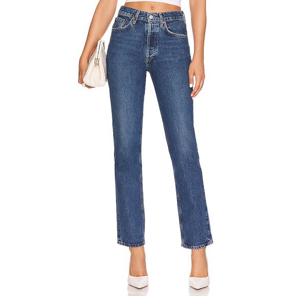 Agolde Denim - Agolde 'Lana' Blue Cotton Mid Rise Straight Denim Jean Size 29